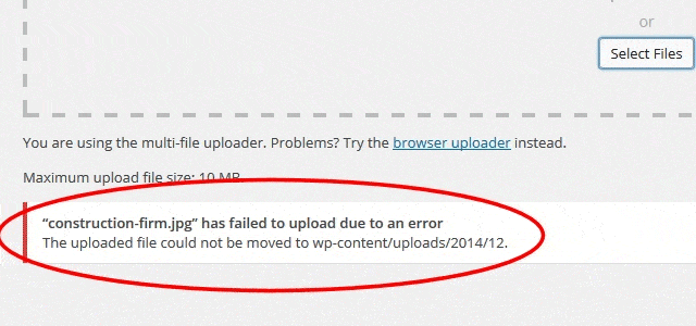 the uploaded file could not be moved to wp-content error message