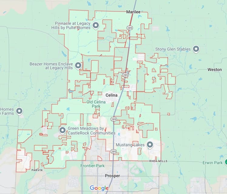 2Surge Marketing service area map showing Celina, TX