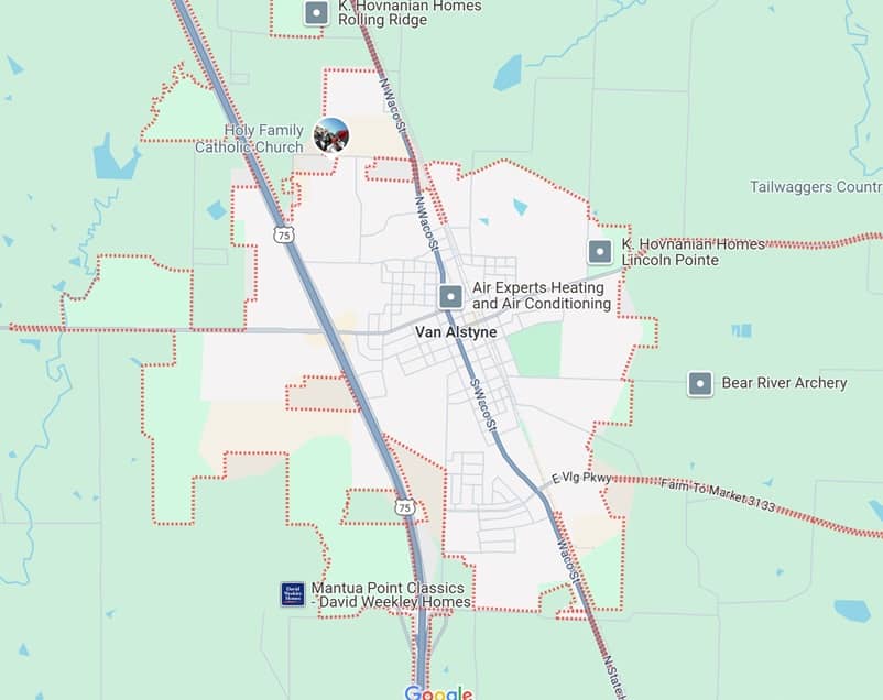 2Surge Marketing service area map showing Van Alstyne, TX