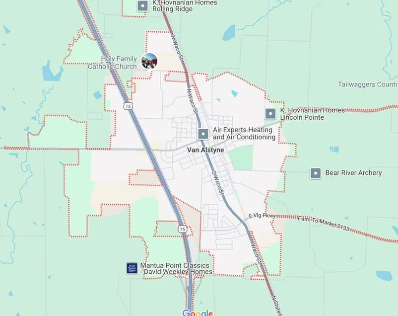 2Surge Marketing service area map showing Van Alstyne, TX