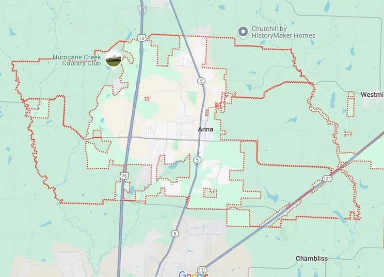 2Surge Marketing service area map showing Anna, TX