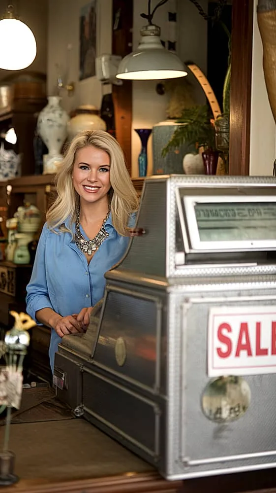 McKinney shop owner at cash register
